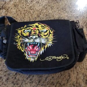 Ed Hardy Messenger Bag Black Tiger Graphic Shoulder Bag by Christian Audigier